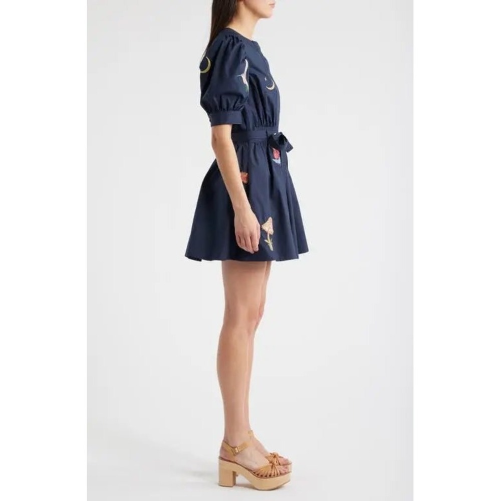 Ciebon Fit and Flare Navy Blue Embroidered Dress XS NEW! $145 - Picture 3 of 16